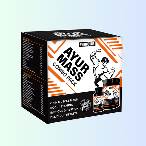 AyurMass Weight Gain Kit (Combo Pack) – 100% Ayurvedic Powder (200g) + Capsules (30 Count) for Natural Muscle Growth & Better Digestion